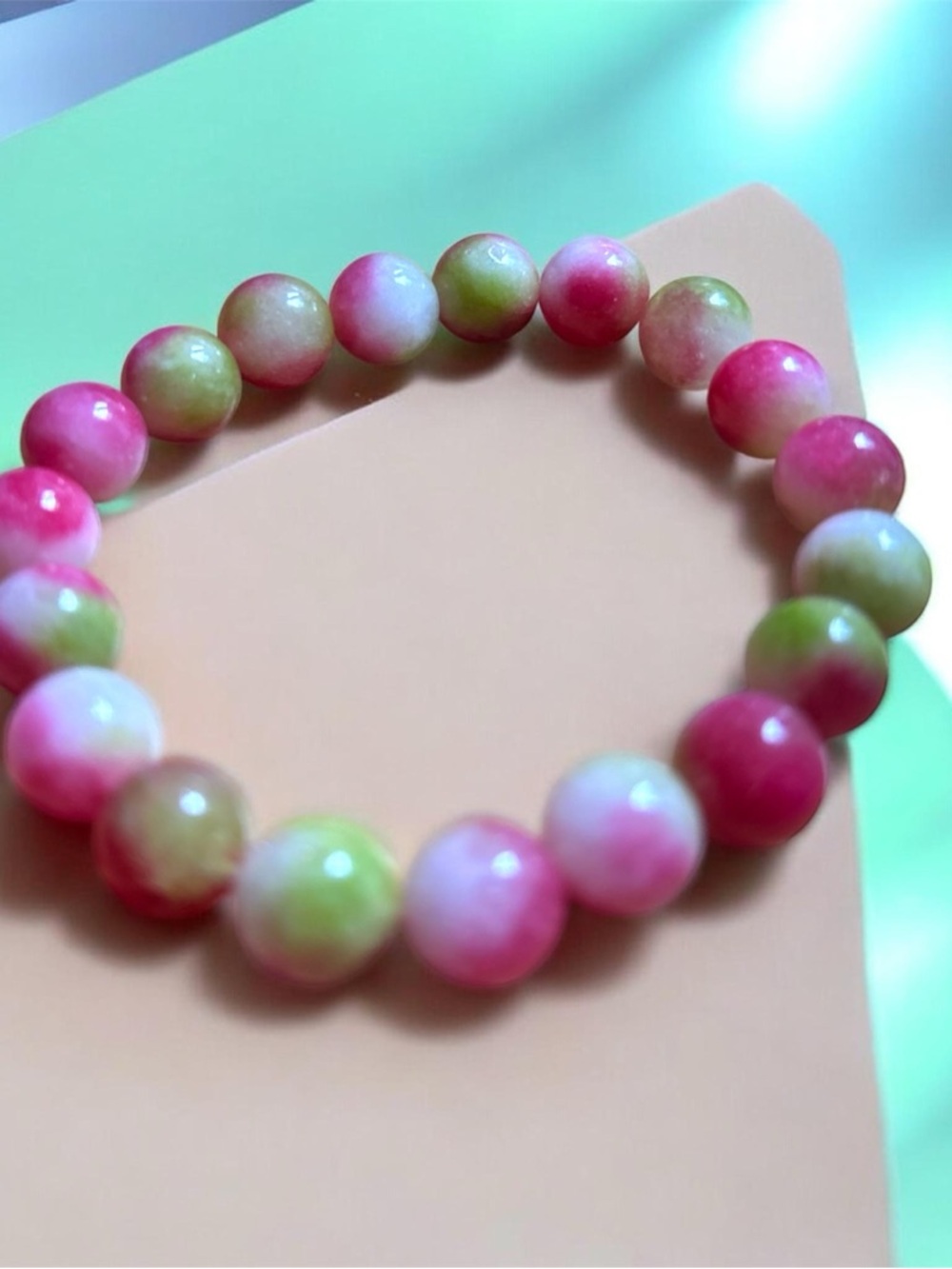 Watermelon Quartz 11mm Beaded Stretch Bracelet - Mimi
